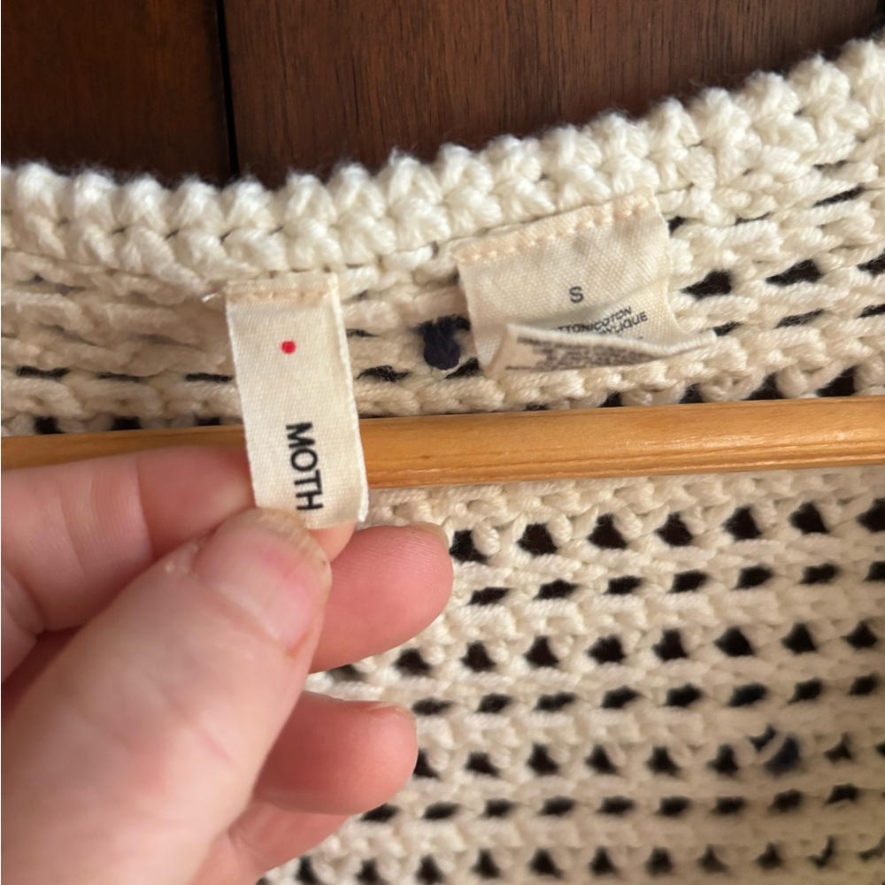 Moth Anthropology Cream Crochet Cardigan with Black Pom Detail -- S - Picture 4 of 8